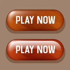 Play Now buttons. Set of vector wooden buttons