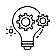 gear on light bulb icon, gear on light bulb line art - simple line art of gear on light bulb, perfect for gear on light bulb logos and icons and themed design 