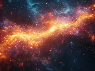 Fototapeta premium Fiery cosmic energy flows across a dark nebula. Perfect for sci-fi, fantasy, or abstract projects. Use as background, texture, or design element.