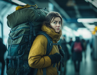 Solo woman traveller with large and heavy backpack