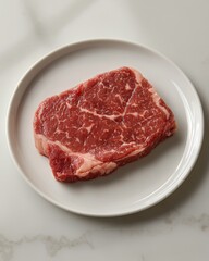 Obraz premium Sizzling juicy beef steak preparation upscale kitchen culinary art clean white background close-up gourmet dining experience