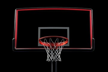 Naklejka premium Red-Accented Basketball Hoop Against Black Background