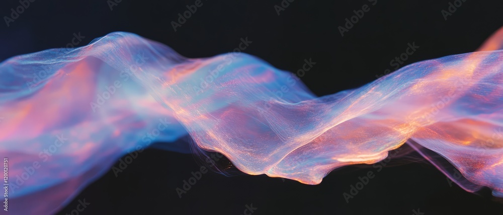 Poster Colorful smoke streams intertwine against a black background creating abstract patterns and effects