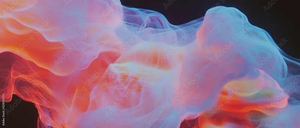 Poster Colored smoke intertwines to create dynamic abstract patterns against a dark background