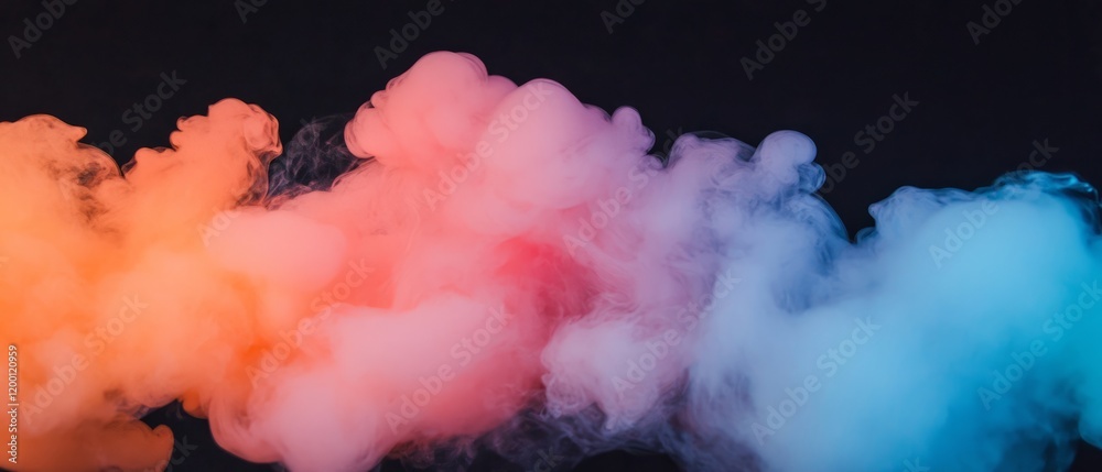 Poster Dynamic interplay of colorful smoke streams forming abstract patterns against a dark backdrop