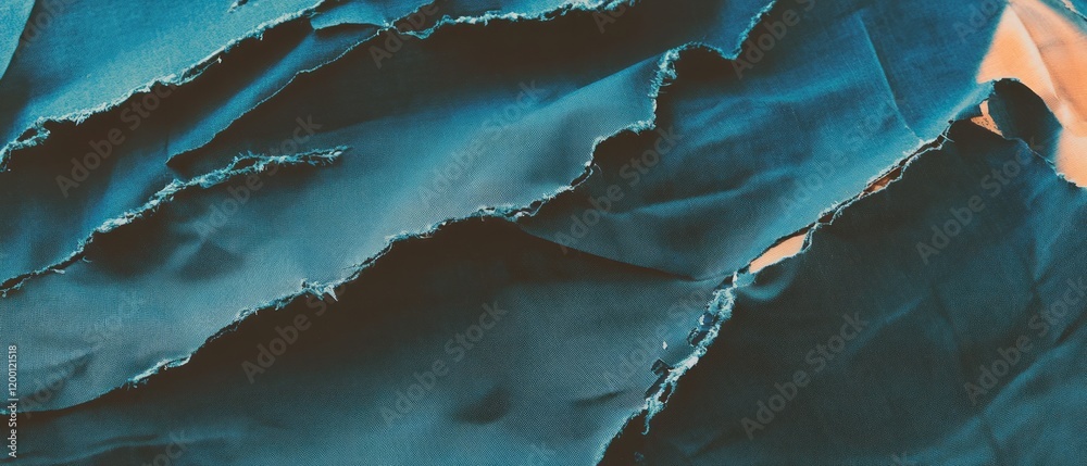 Poster torn and frayed fabric showcasing distressed textile damage with textured surface details