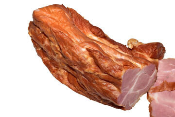 A piece of smoked pork meat lies on a PNG background.