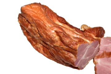 A piece of smoked pork meat lies on a PNG background.