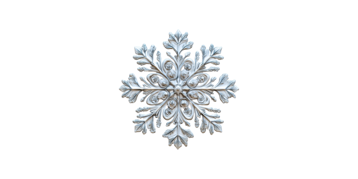 Ornate silver snowflake design isolated on transparent background