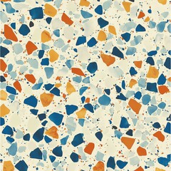 Terrazzo pattern with vibrant blue, orange, and beige stone chips