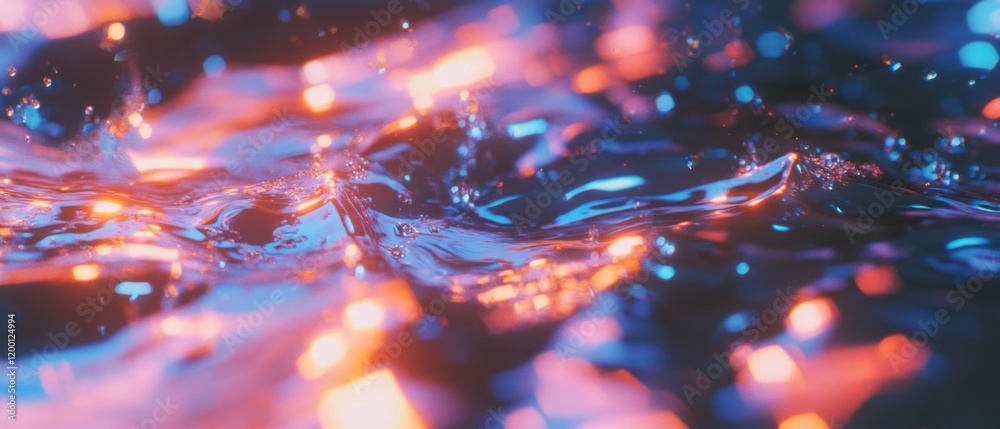 Poster Mesmerizing water texture with vibrant light reflections creating abstract patterns