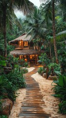 Fototapeta premium Tropical escape secluded resort nature lush environment serene viewpoint relaxation concept