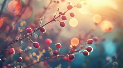 Fototapeta premium Autumnal berries bathed in golden light