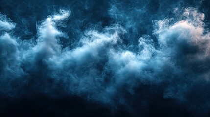 Fototapeta premium Ethereal blue smoke swirls with dynamic flow on a dark background