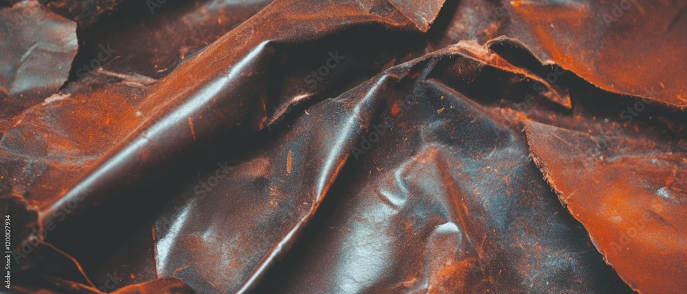Poster worn leather showing creases, scratches, and unique textures in a rustic setting