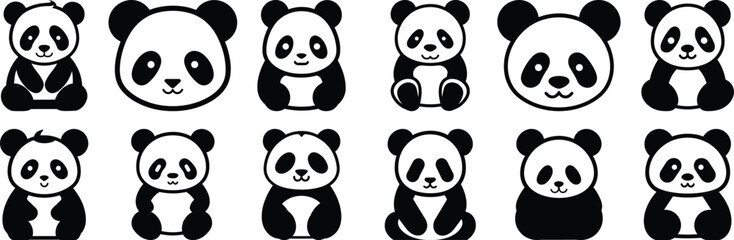 Naklejka premium Panda silhouette set vector design big pack of animal illustration and icon