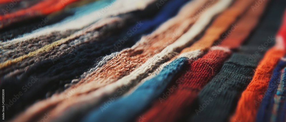 Poster woven fabric showcasing intricate threads and vibrant textures from a textile artisan workshop