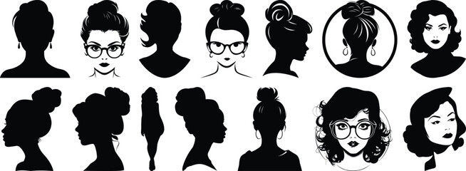 Woman silhouettes set, fashion pack of vector silhouette design, isolated background
