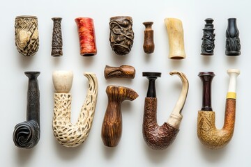 Unique collection of tobacco pipes showcasing intricate designs and diverse materials for enthusiasts and collectors