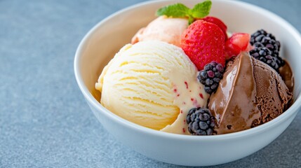 Enjoying a delightful bowl of ice cream with fresh berries and toppings