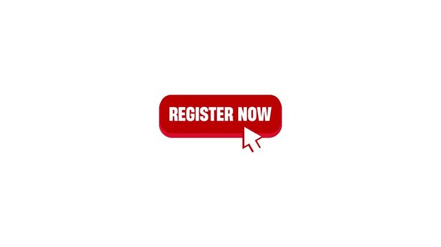 Register now sign. Register now sticker on white baclground. isolated on a green background. Mouse cursor. Motion graphics
