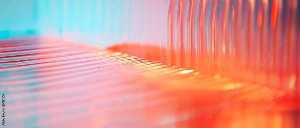 Poster macro view revealing the intricate ribbed structure of corrugated plastic with a translucent finish
