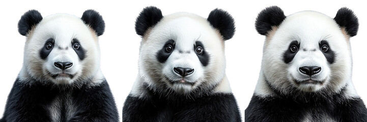 Fototapeta premium panda bears triple portrait isolated
