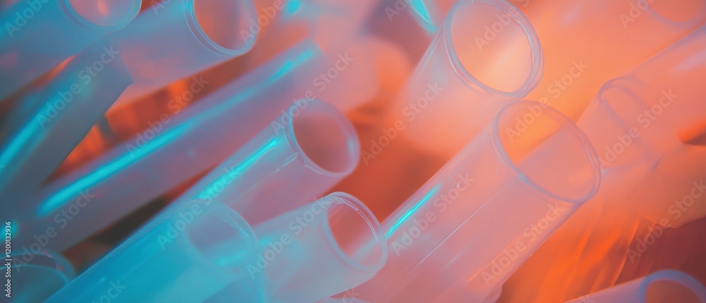 Poster macro view of colorful plastic straws highlighting their smooth surfaces and cylindrical shapes