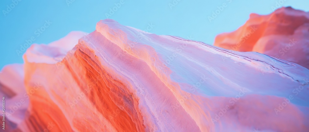 Poster exploring vibrant color banding and unique textures on rock formations during sunset