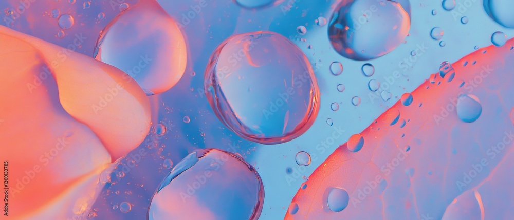 Poster dew drops create delicate spheres on vibrant leaves in a seamless nature pattern