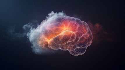 Abstract representation of a human brain with glowing neural connections and colorful energy, showcasing creativity, intelligence, and cognitive processes in a surreal style.