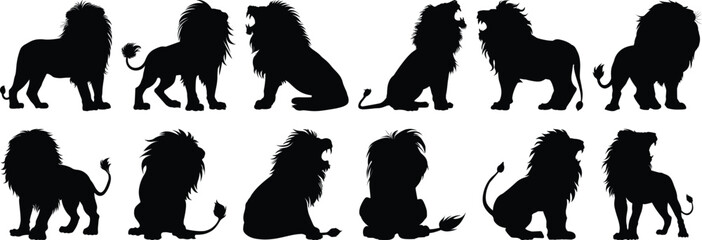 Lion silhouette set vector design big pack of animal illustration and icon