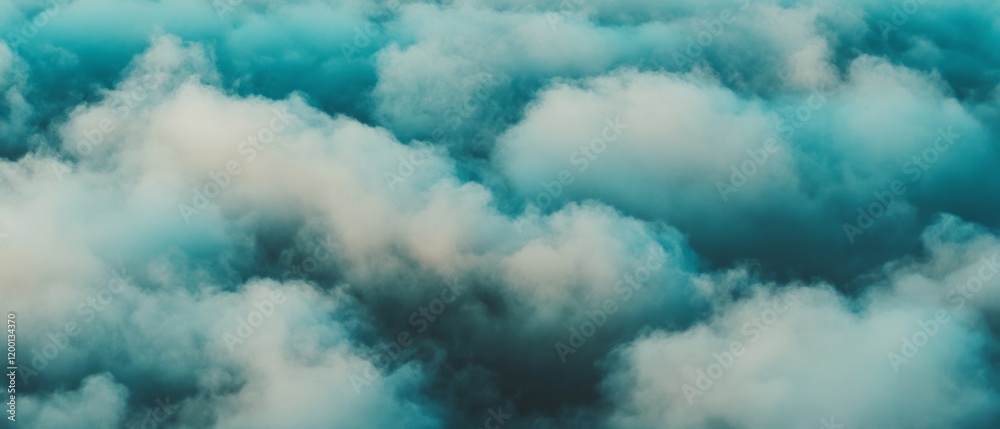 Poster Top view of misty fog with vibrant colors creating an ethereal atmosphere in seamless texture