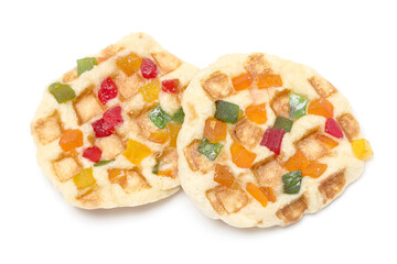 mini waffle fruit topping isolated on white background