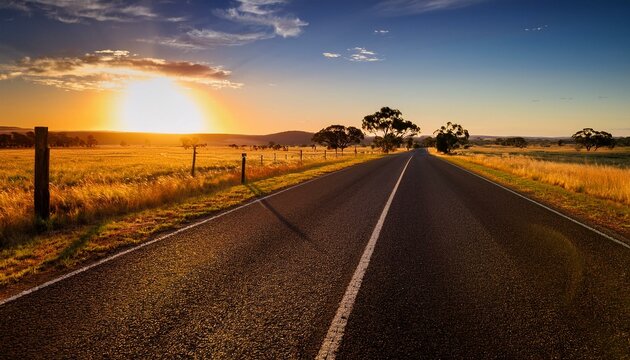australian country road at sunset near bendigo