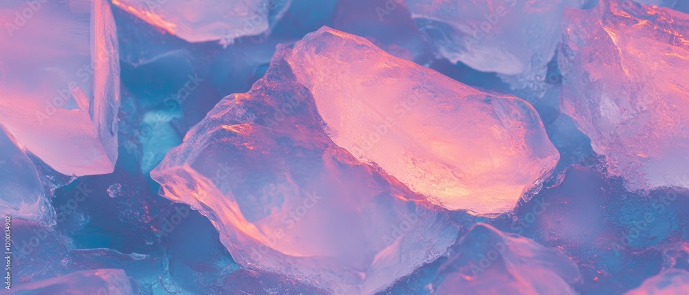 Poster vibrant top view of ice and frozen water texture with crystalline structures in bright colors