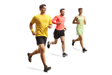 Full length shot of three young men jogging