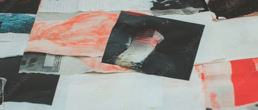 Poster Ink bleed and blurry text create a textured collage on layered paper
