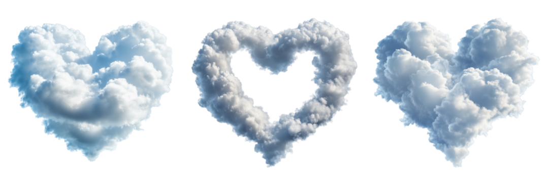 Set of heart shaped clouds isolated on white and transparent background - Powered by Adobe