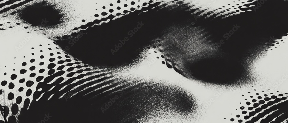 Poster Patterns of ink dots and halftone texture creating a unique printing surface in monochrome
