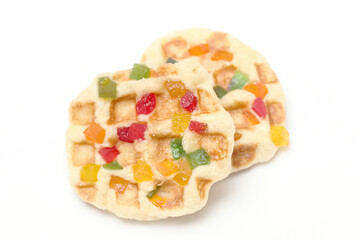 mini waffle fruit topping isolated on white background