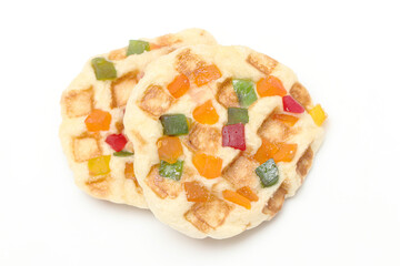 mini waffle fruit topping isolated on white background