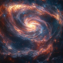 A swirling fiery galaxy with a bright center. Perfect for space-themed designs, backgrounds, or album art.