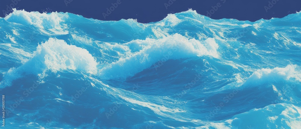 Poster vibrant ocean waves and crashing surf with sea foam viewed from above in a seamless pattern texture