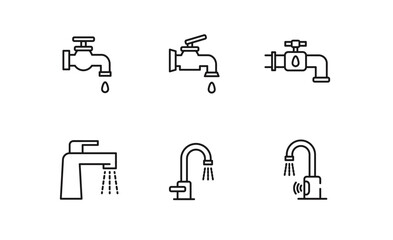 Icon set of faucet icon, Tap sign for app web logo banner poster, Editable Stroke