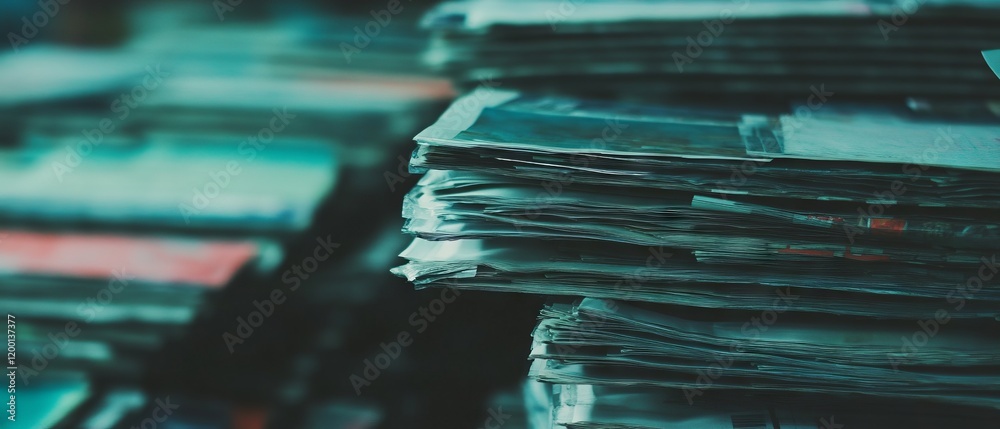 Poster Offset printing textures showing registration issues and blurry edges in stacked paper products