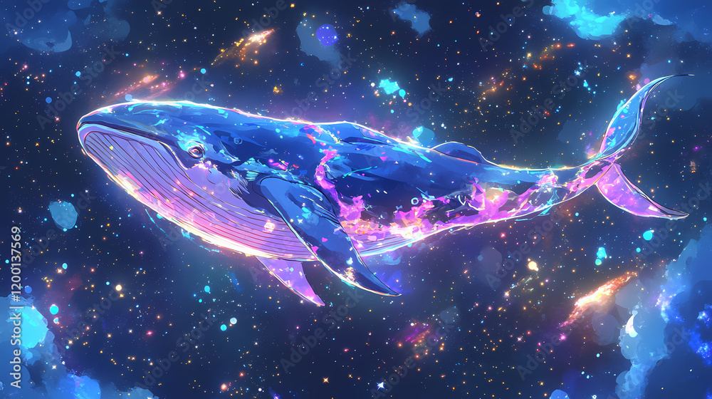 Canvas Prints a cosmic whale glides through a starry space, blending elements of nature and the universe. galactic