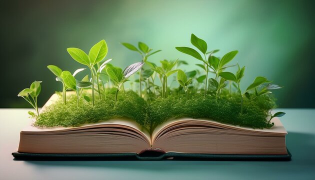 a e book with inexperienced vegetation developing on it