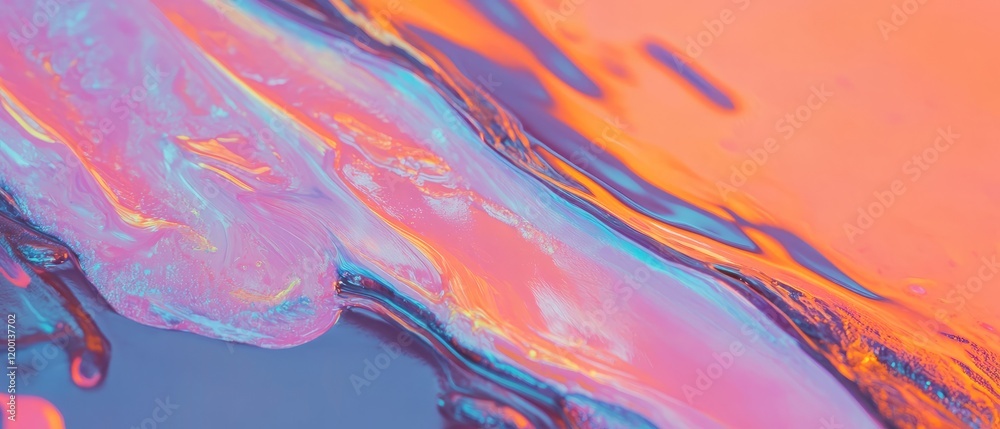 Poster Vibrant oil paint texture with abstract patterns and colorful drips on a smooth surface