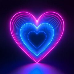 Neon heart in blue and pink on dark background. 3D rendering. Valentines day, love and romantic